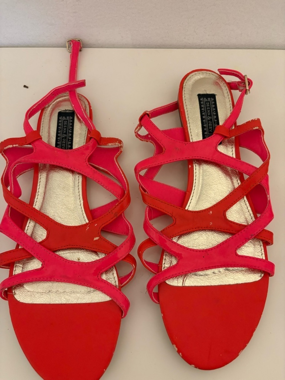 Women's Two-Tone Pink & Red Strappy Sandals